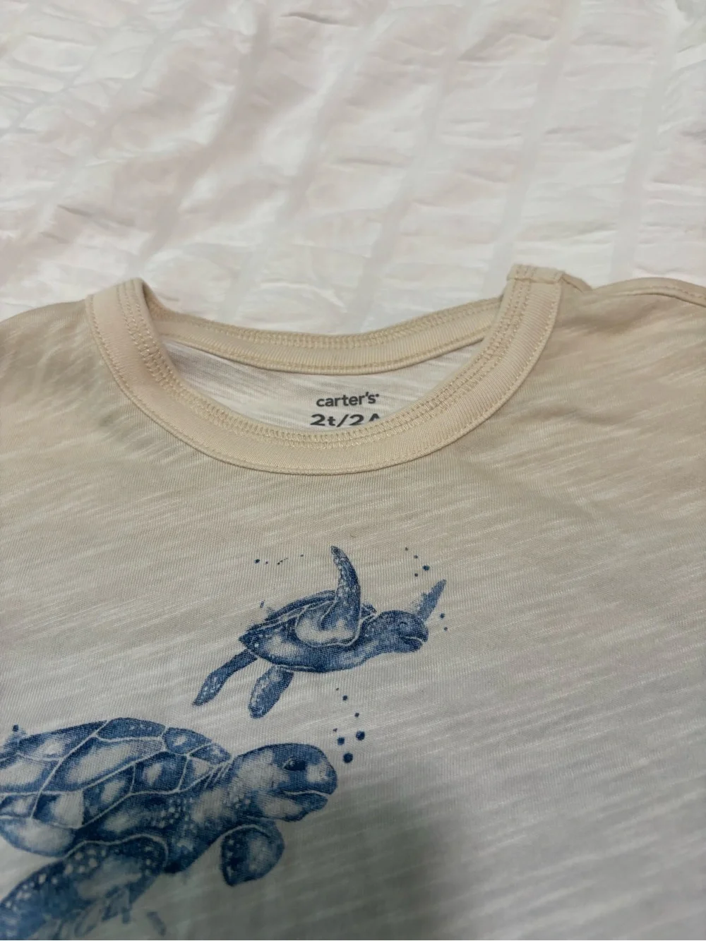 Carter's Cream Short-Sleeve Tee with Blue Turtle Motif